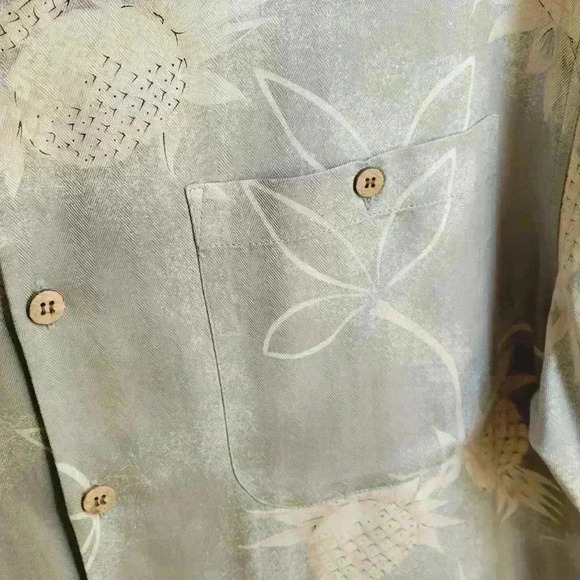 Monterey Club Hawaiian Silk Shirt Men Size M Button Up Short Sleeve Light Green - Picture 7 of 10